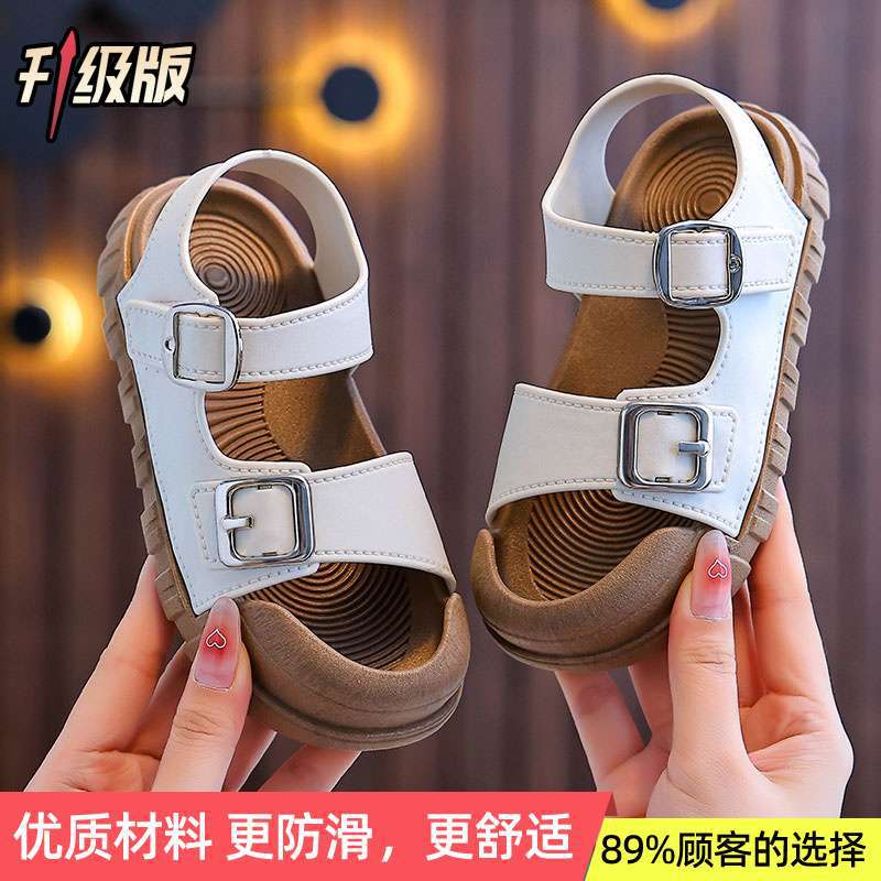 

Босоножки для девочек 2025 новые летние нескользящие с мягкой подошвой для девочек среднего и старшего возраста на липучке детская обувь детские пляжные сандалии inner length 21.5cm 35/36 yards