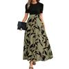 Women's Fashionable Casual Belt Short Sleeved Round Neck Print Elegant Temperament Dress