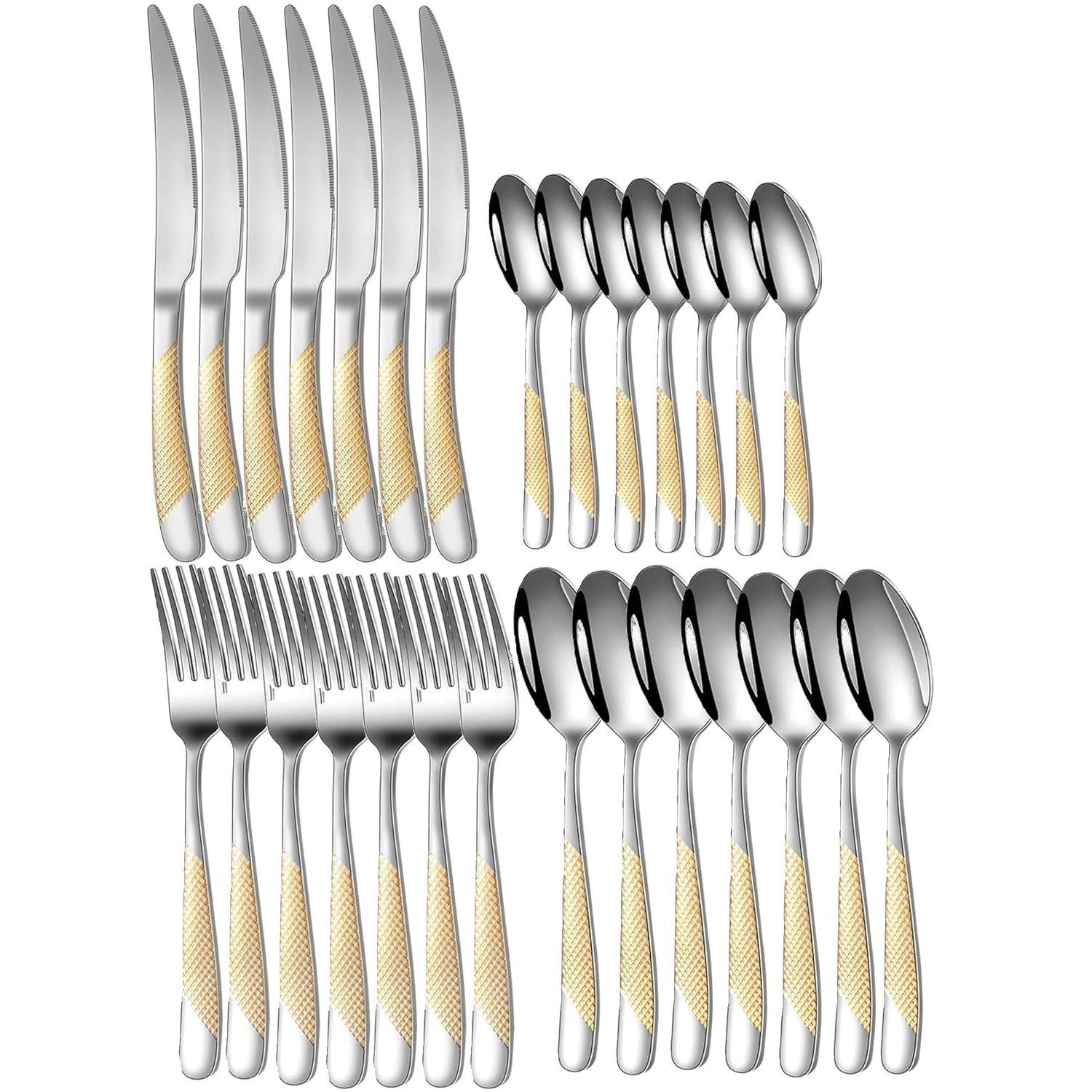 

Набор столовых приборов из нержавеющей стали с золотым зеркальным покрытием, медный набор столового серебра, набор столовых приборов цвета розового золота