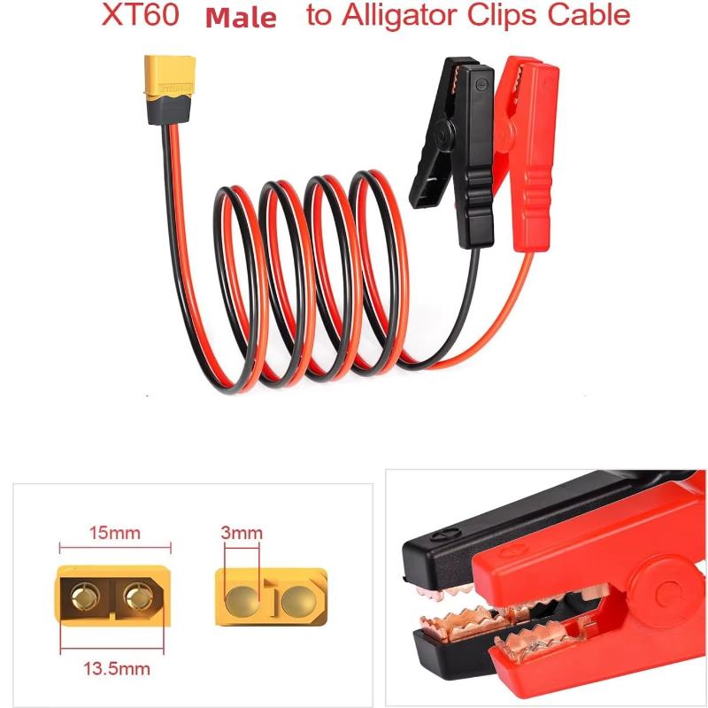 1 Stück 16 AWG XT60 Stecker Schnellverschlusskabel XT60 zu Krokodilklemmen für RC-Akku Tragbares Netzteil Solarpanel