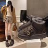 Women's Large Size Belt Buckle Soft Sole Winter Warm Fur Snow Boots Padded Lined Ankle Boots Non-Slip Hiking Casual Sports Cotton Boots