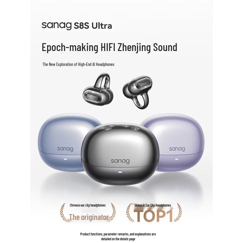 SANAG S8S Ultra Open-Ear Clip-On Bluetooth Earbuds with AI Translate