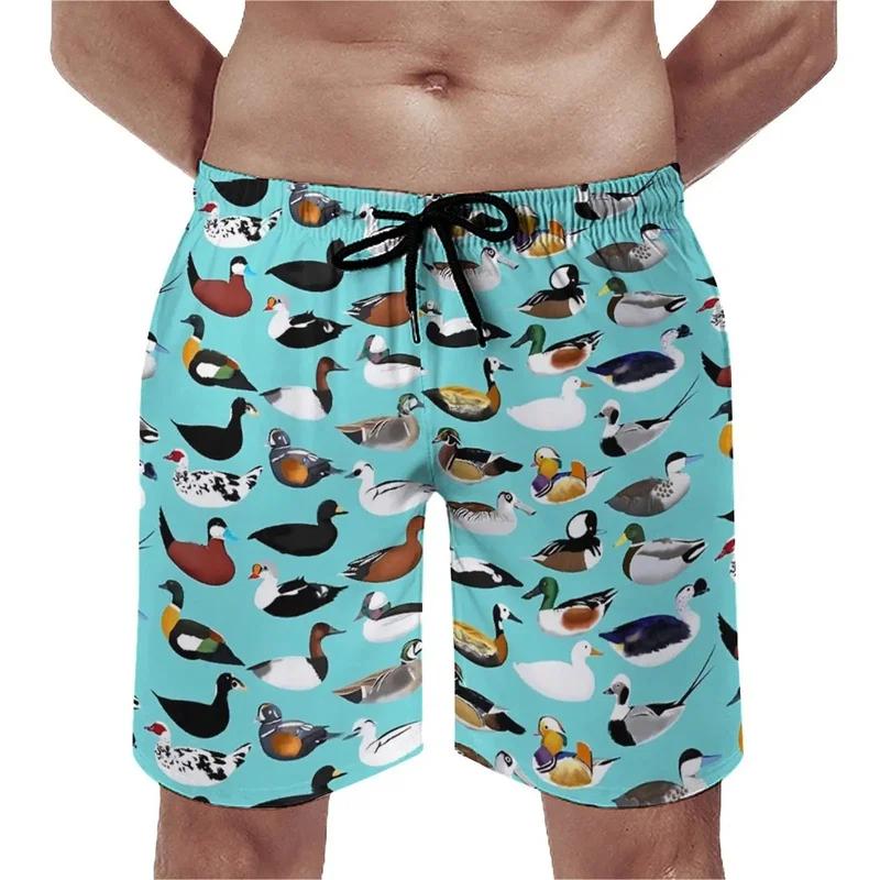 Summer New 3D Printed Cute Animal Yellow Duck Men's Children's Beach Shorts, Fun Street Style Swimming Trunkslvn