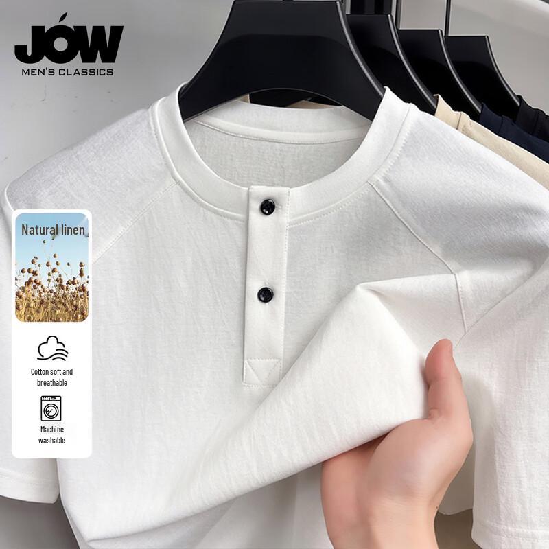JOW Men s Natural Linen Henley Short Sleeve T-Shirt XL