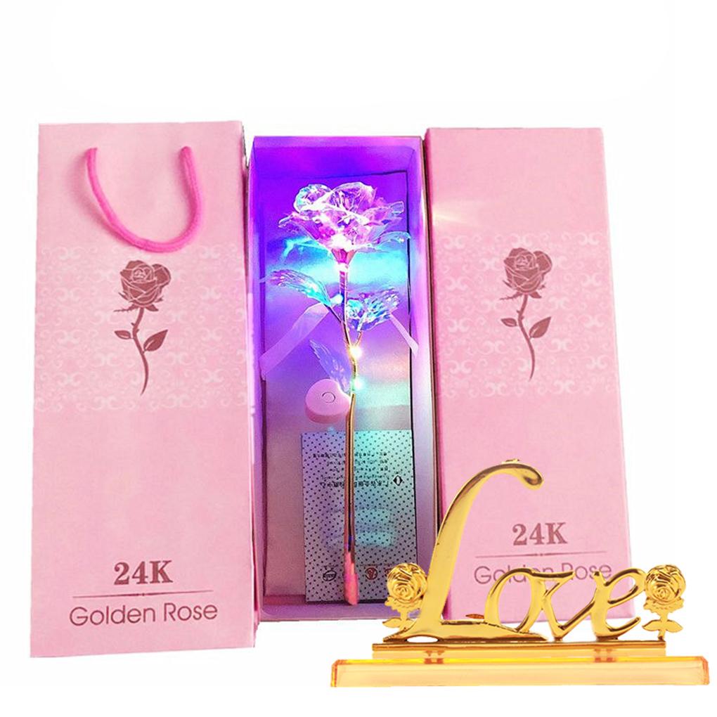 Valentines Day Creative Gift 24K Foil Plated Rose Gold Rose Lasts Forever Love Wedding Decor Lover Lighting Rose