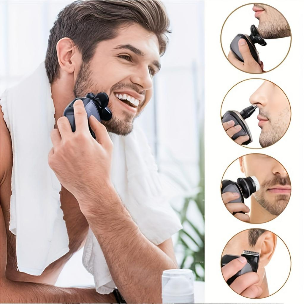 Ergonomic Rechargeable Multifunctional Men's 5-in-1 Shaver - Wet/Dry Grooming Essentials for Bald Head Care