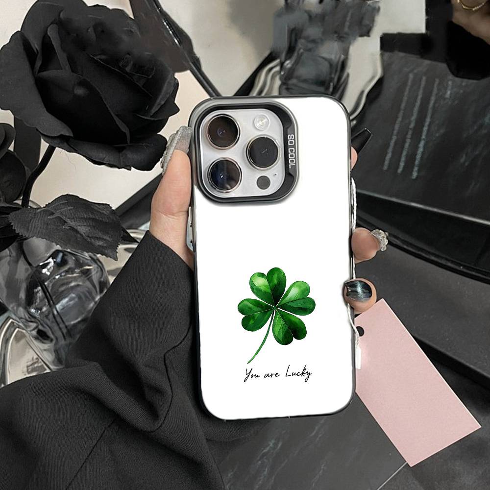 Lucky-Four-leaf clover Phone Case For iPhone 17,16,15,14,13,12,Pro MAX Black Matte Shockproof Cover