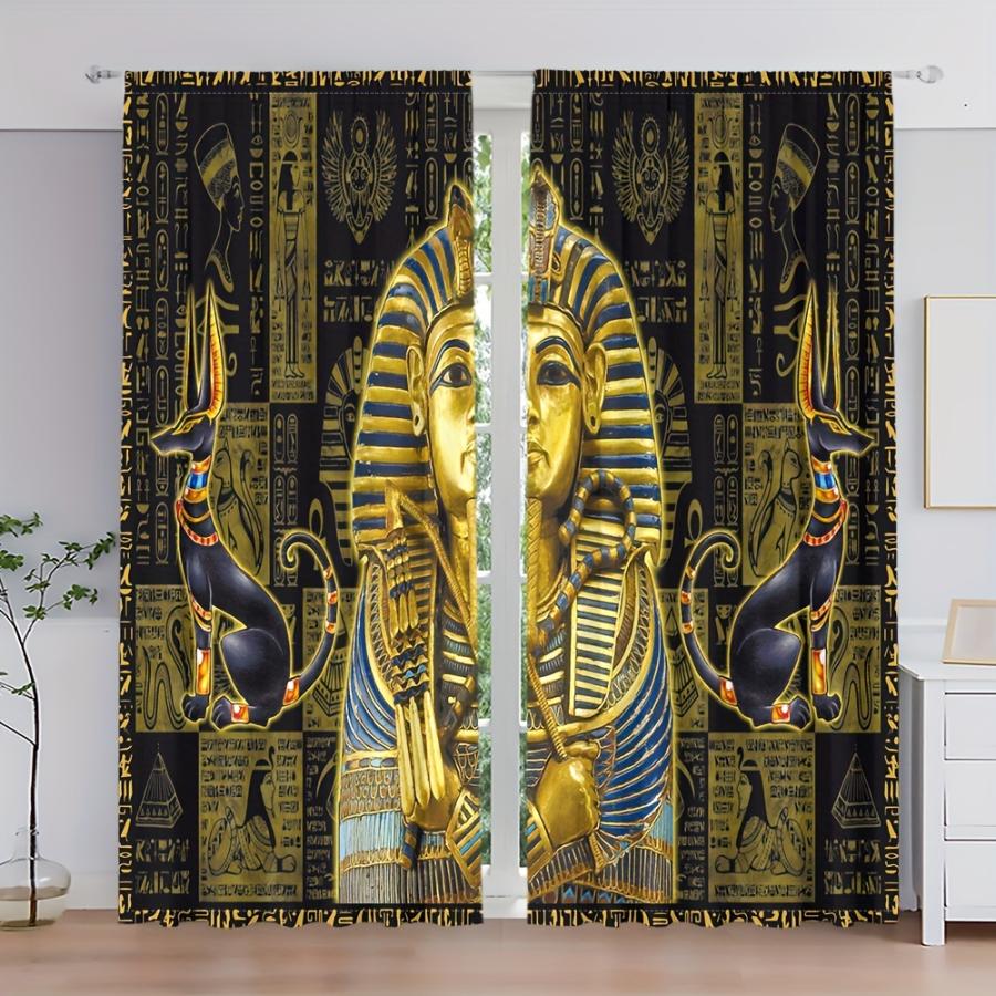 2PCS Digital Printed Curtains, Ancient Egyptian Pharaoh Historical, Modern Home Decor Style for Living Room Bedroom Decor