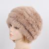 Hot Sale Women Knitted Real Rabbit Fur Hats Ladies Winter Warm Fluffy Genuine Rabbit Fur Caps Outdoor Good Elastic Fur Cap