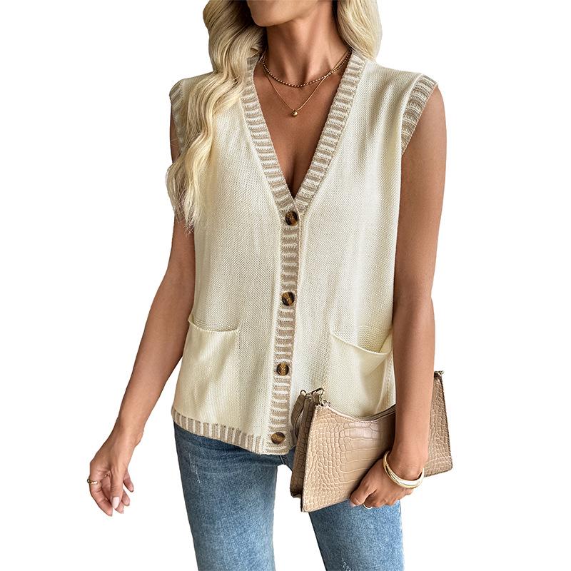 Women's Casual Color Block Knit Cardigan Vest - Autumn 2026 Arrival