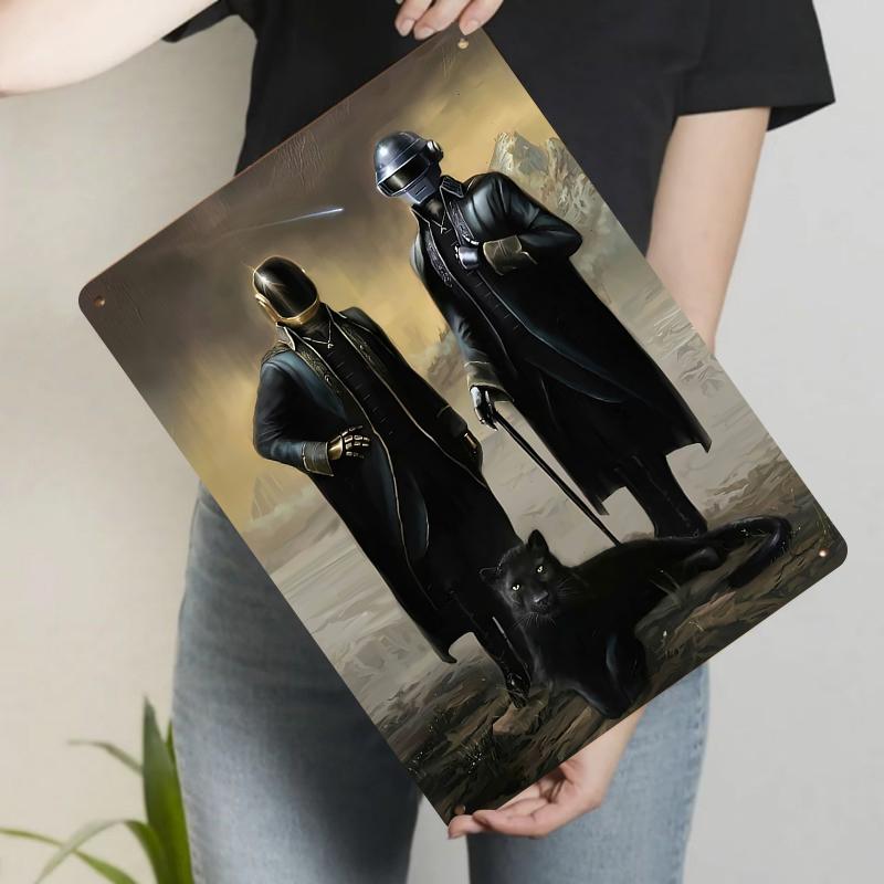 

Cyberpunk Style Mysterious Characters and Black Panther Metal Iron Wall Art Decorative Mural 20x30cm（7.8x11.8inch）