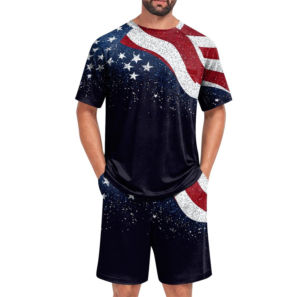 Conjunto de Pijama de Verano para Hombre Top de Manga Corta y Pantalones Cortos Tejido Suave Cómodo Transpirable Ligero Ropa de Casa Conjunto de Pijama