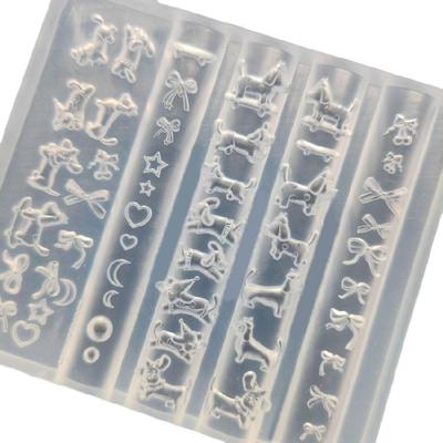Elastic Silicone Nail Mold with Dachshund Bowknot Embroidery Design Manicure Mold for Nail Decorations and Accessories
