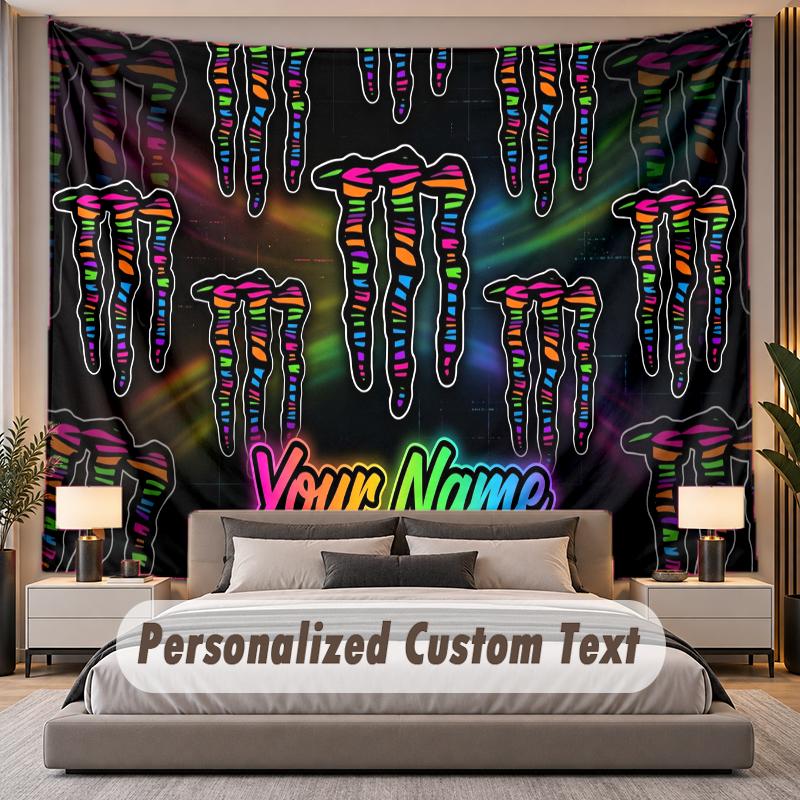Custom Name Text Tapestry Monster Energy Personalized Polyester Wall Tapestry For Bedroom And Room