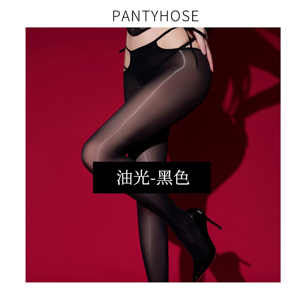 Fashion Bandage Lace Up Waist Pantyhose Ultrathin Sheer Shiny Glossy Sheer Tights Women'S Stocking Hollow Out Woman Lingerie