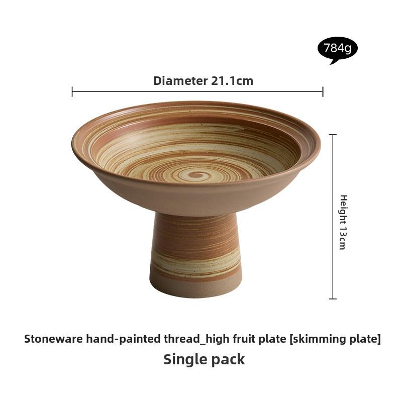 BRCoarse Pottery Fruit Platter Restaurant Dessert Snack Platter Molecular Cuisine Tableware Retro High Footed Salad Sashimi PlateEY