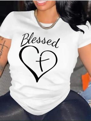 Fashion Women Simple Love Cross Letter Print T Shirt Funny Casual O-neck Short Sleeves T-shirt Summer Female Tee Shirt