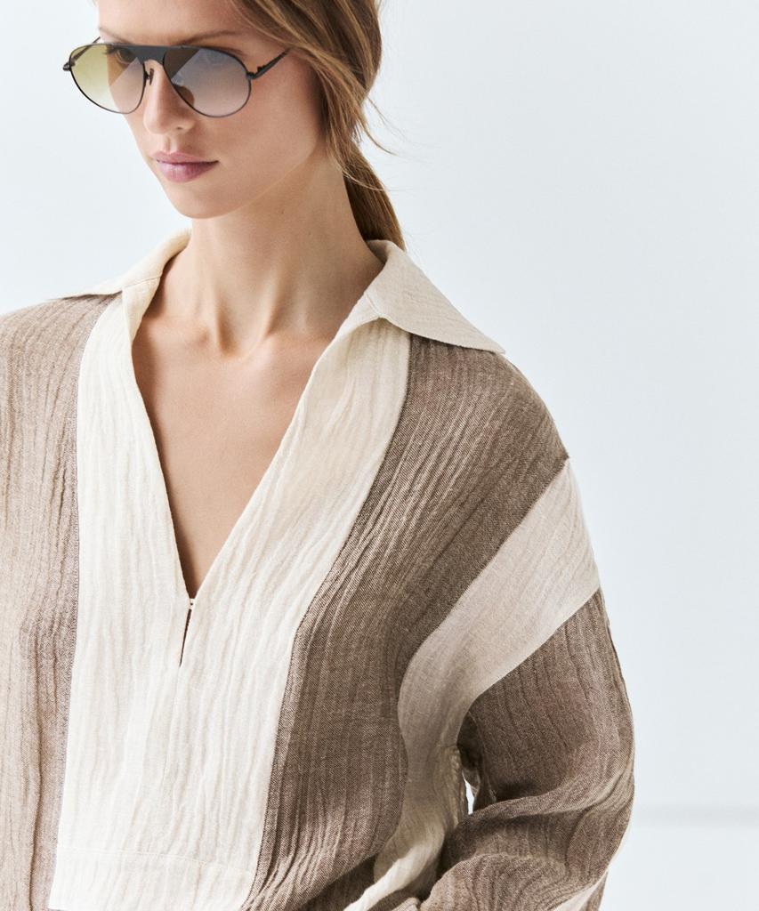 Masimodutti Fluid Texture Linen Blend Blouse