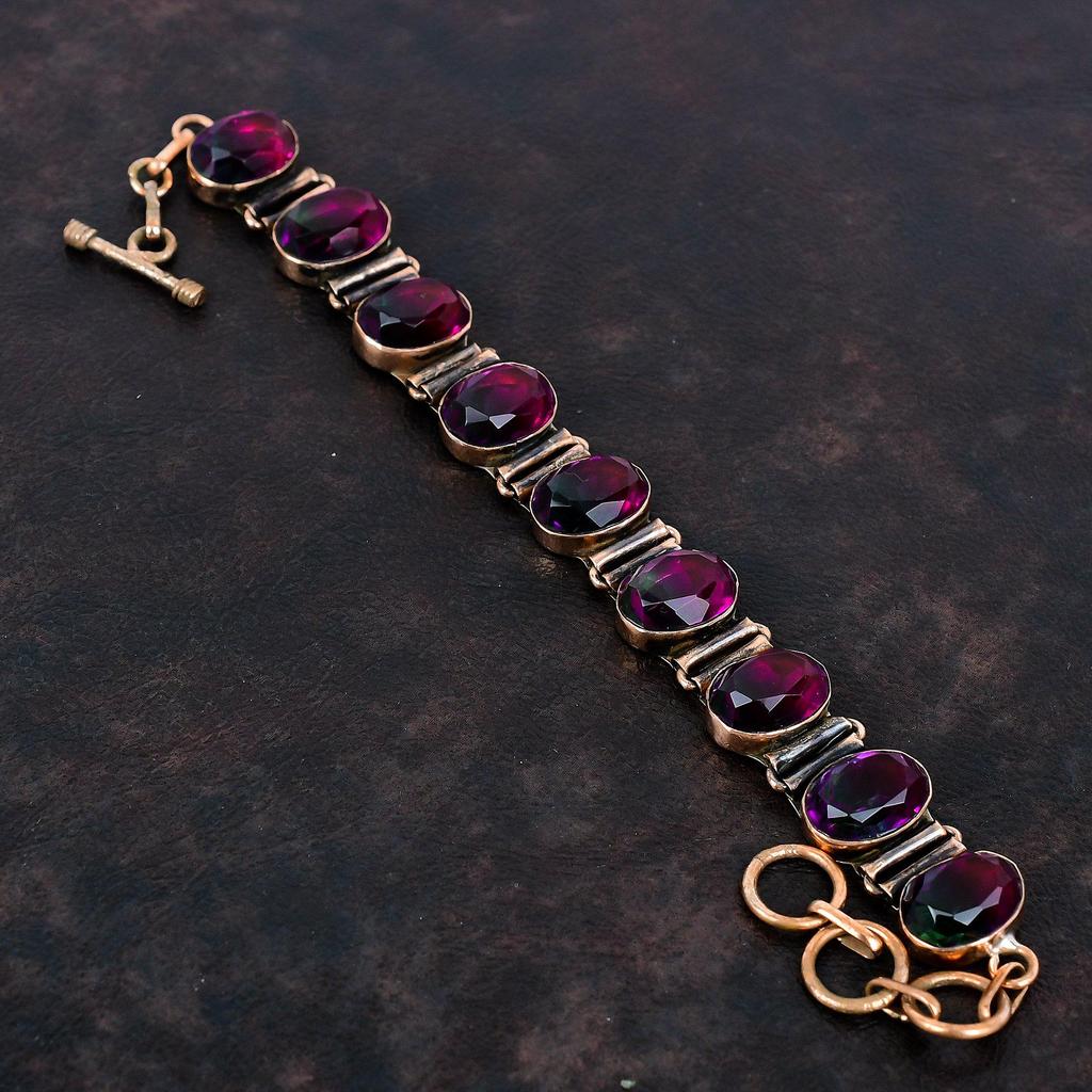 Faceted Multi Tourmaline Bracelet Copper Bracelet Adjustable Chain Bracelet Handmade Unique Bracelet Copper Gemstone Jewelry Gifts for Him