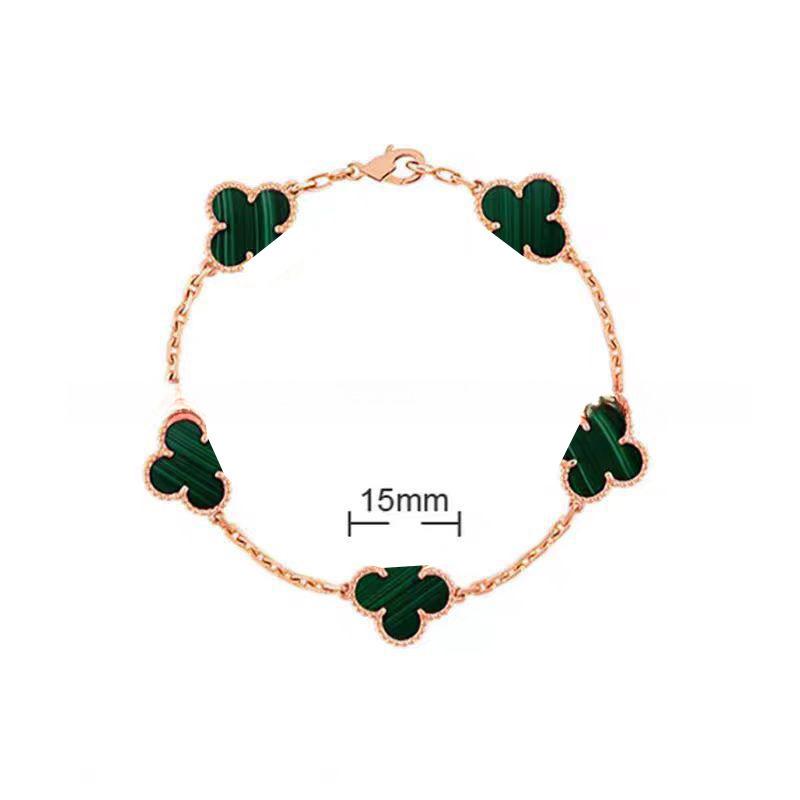 15MMHigh-quality Four-leaf Clover Five-flower Bracelet for Women 18k Natural White Mother-of-pearl and Red Chalcedony Bracelet