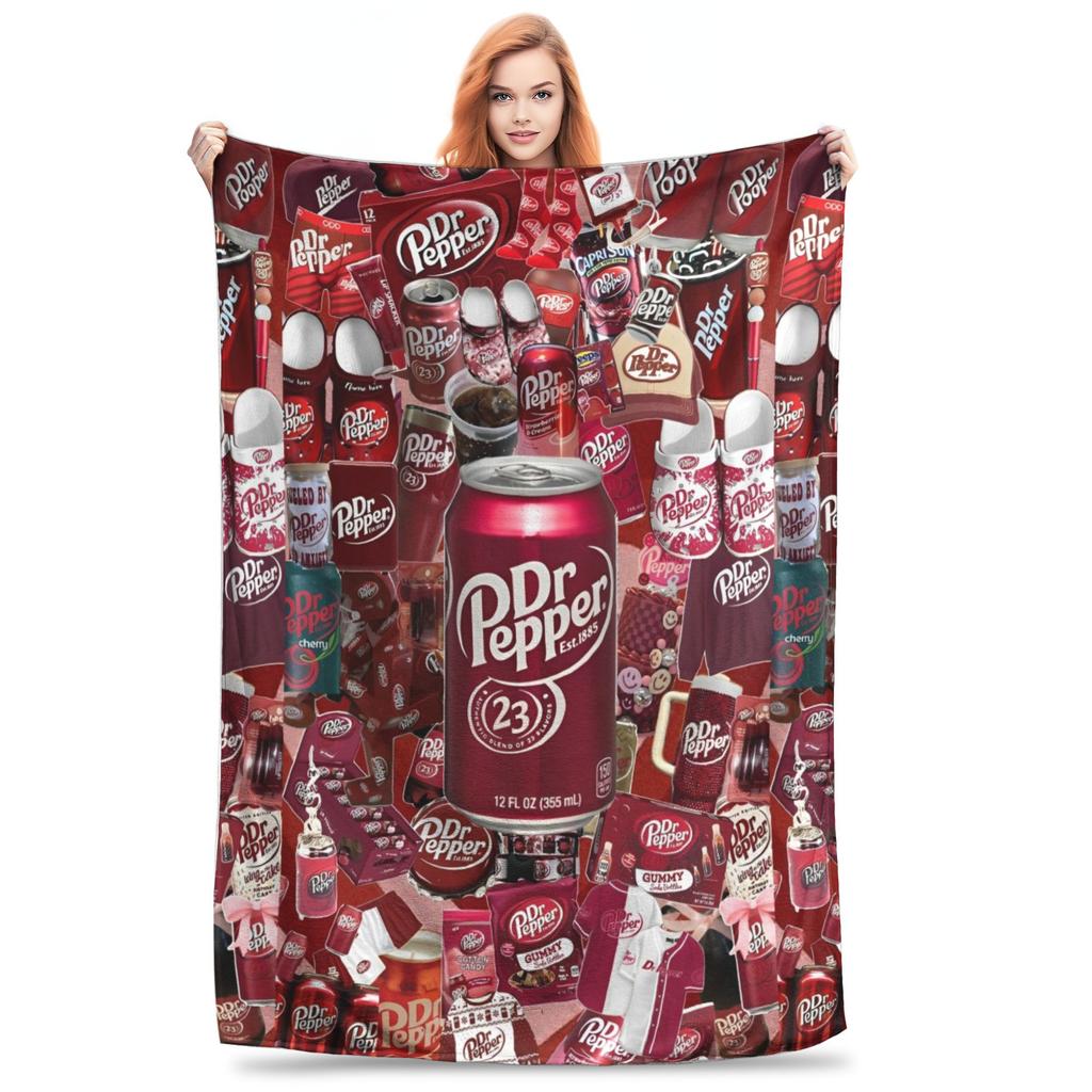 Dr Pepper Ribbon Blanket Flannel Summer Air Conditioning Drink Portable Warm Throw Blankets for Home Couch Plush Thin Quilt