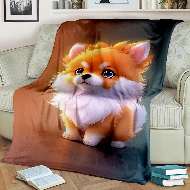 Sevimli Köpek Husky, Samoye, Chihuahua, Koki Pomeranian Karikatür Battaniye, Ev Yatak Odası Kanepe Örtüsü Battaniye Çocuklar için Yumuşak Atma Battaniye