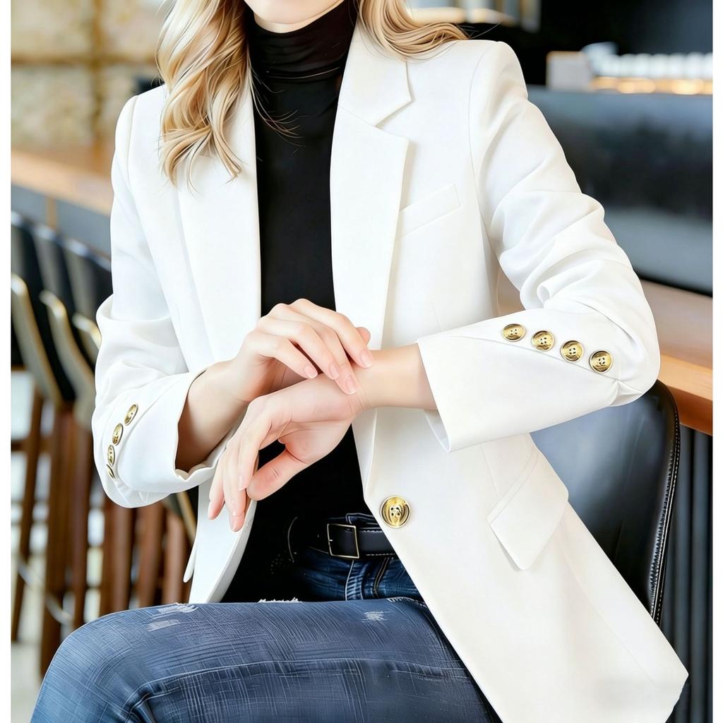 Women's Blazer, Casual Slim Fitted Suit Jacket, High-end Short Blazer for Petite Women, Spring Autumn Outerwear