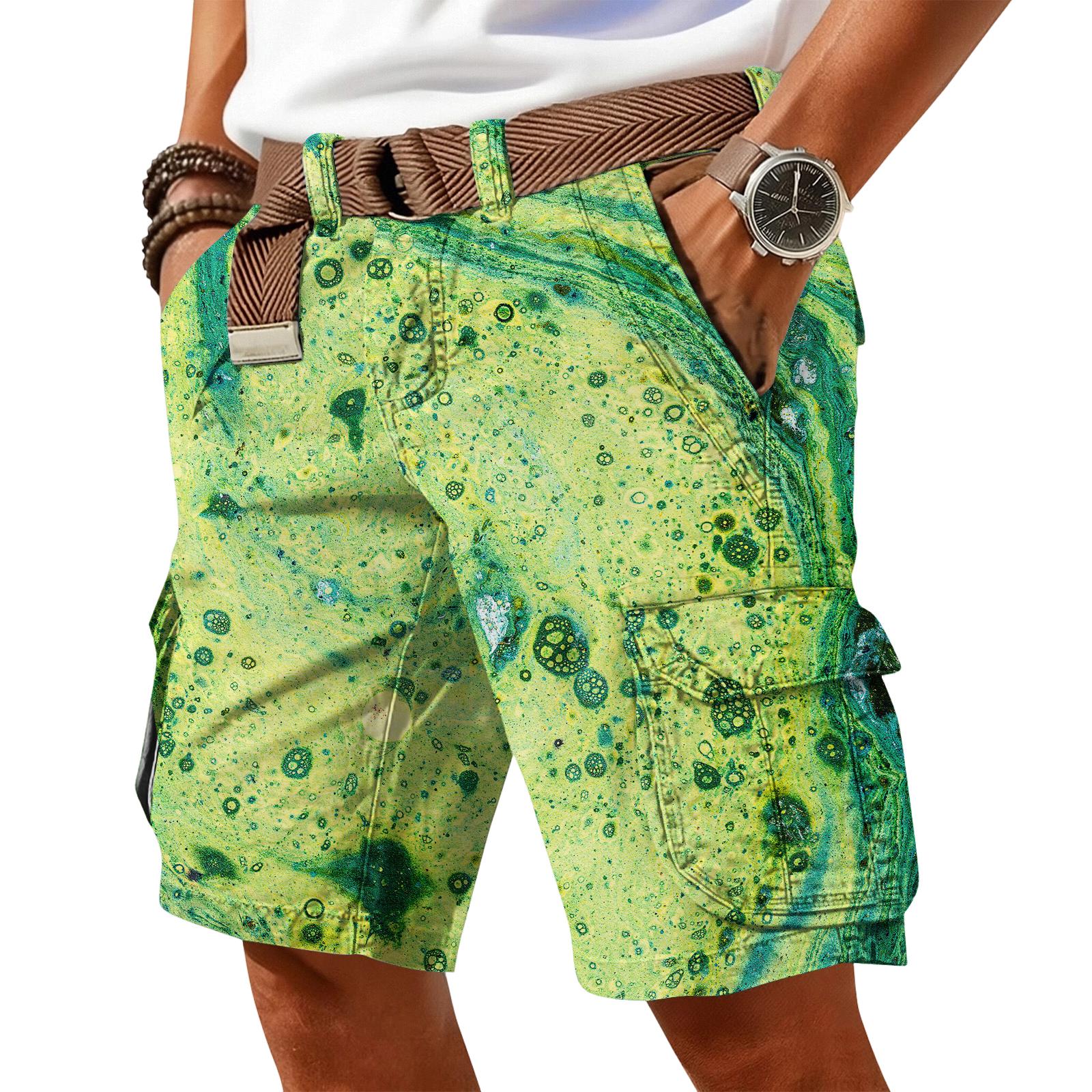 

Men s casual trendy colorful printed shorts - Men s multi-pocket workwear sports shorts L