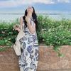 Light and mature style seaside vacation casual literary and artistic fan printed long dress women's summer new gentle temperament sleeveless dress
