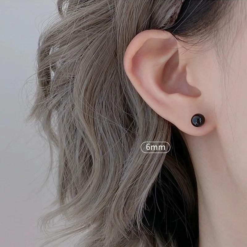 4mm 6mm 8mm 14mm Black Round Ball Imitation Pearl Stud Earring for Women Simple Temperament Ear Jewelry Christmas Day Girl