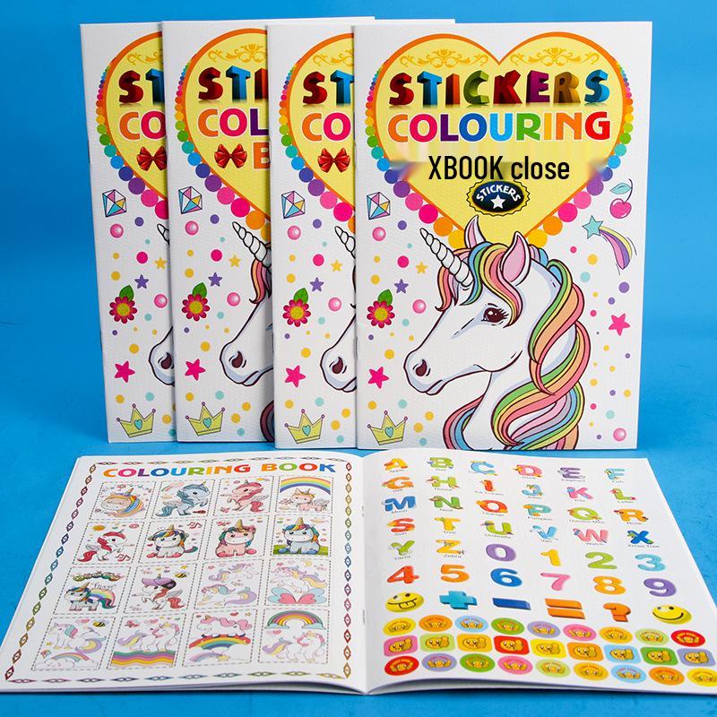 A5 Cartoon Einhorn Mal- und Stickerbuch für Kinder