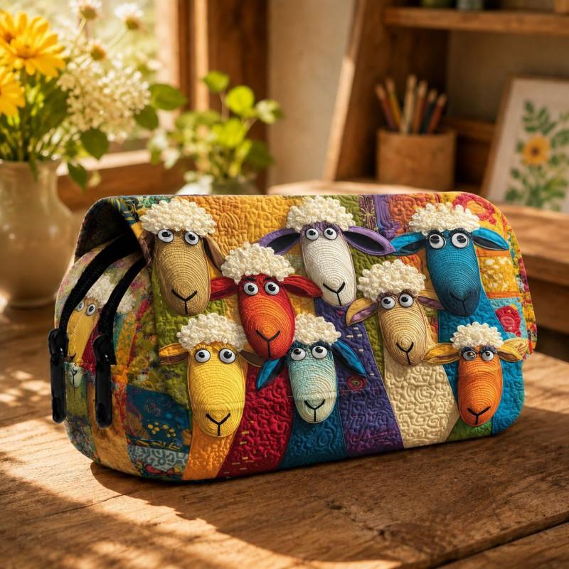 Pencil Case Students Digital Print Lamb Quilted School Office Daily Use