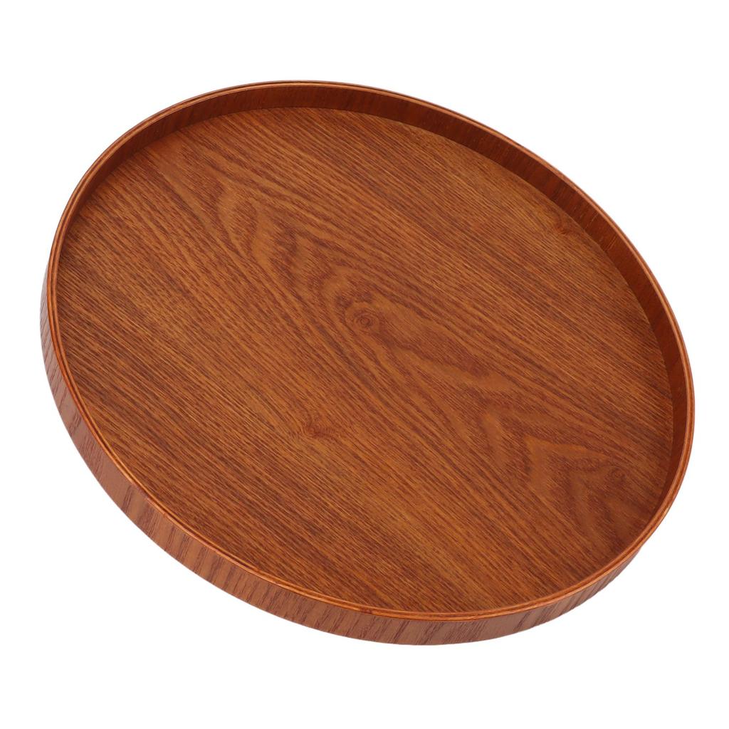 Wood Serving Tray 11.8in Sturdy Wood Simple Elegant Round Multifunction Wooden Tea Tray for Cafe Office Dining Table