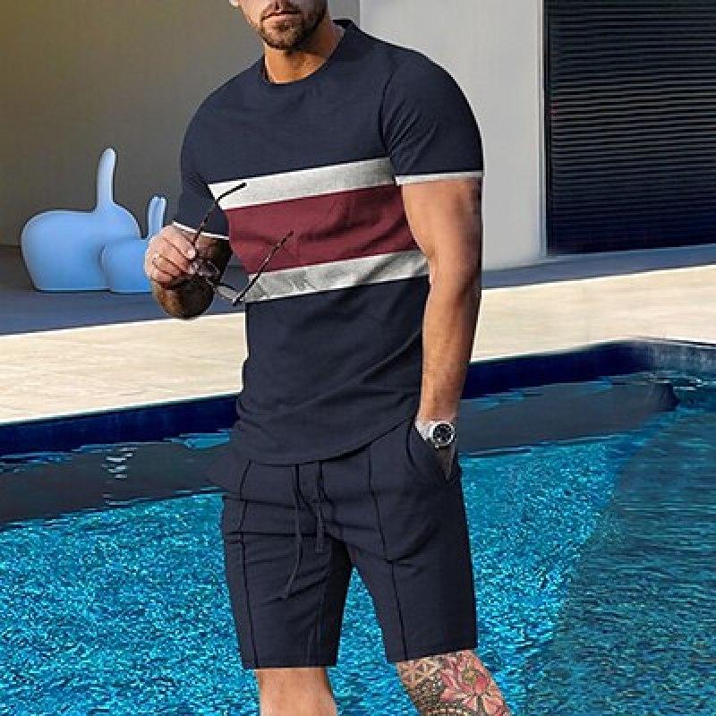 

Муж. Спортивный костюм Шорты и футболка Пэчворк Круглый вырез На каждый день Повседневные С короткими рукавами Одежда Уличная одежда Стильный Удобный 6XL