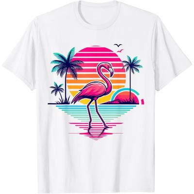 Flamingo Beach Summer Palm Trees Tropical Summer T-Shirt for Men Women Girls Kids