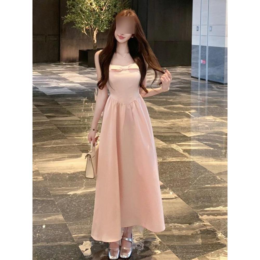 Blue Dress, Beautiful Light Dress, Heavy Work Bow, Princess Skirt, Satin Waist, Birthday Dress, Women's Summer