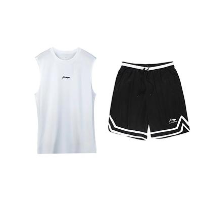 Li Ning Pull Confortable à Col Rond Haut Simple Respirant Polyvalent Mode Short à Cordon Ensemble Sport Décontracté Ensembles Unisexes YVSV027-1+YAPV001-1