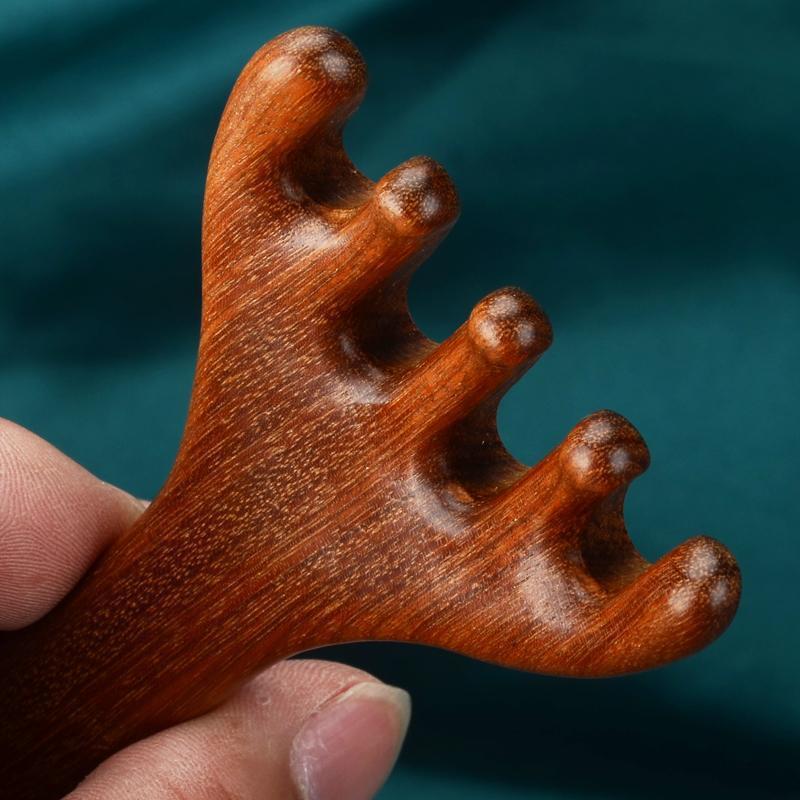 Massagem na Cabeça com Chifres Pente Meridiano Cuidados de Saúde Ferramenta de Terapia para a Cabeça Resina Natural Couro Cabeludo Linfonodo Gua Sha Desobstrução Arma Mágica