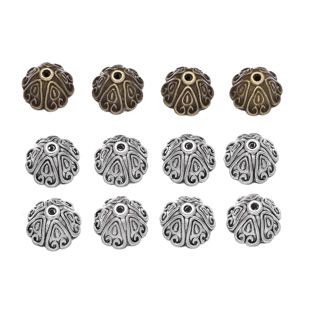 10pcs/Lot Antique Silver Color Alloy Leaf Flowers Bead End Caps for Jewelry Making Needlework Spacer Bead Caps DIY Accessories