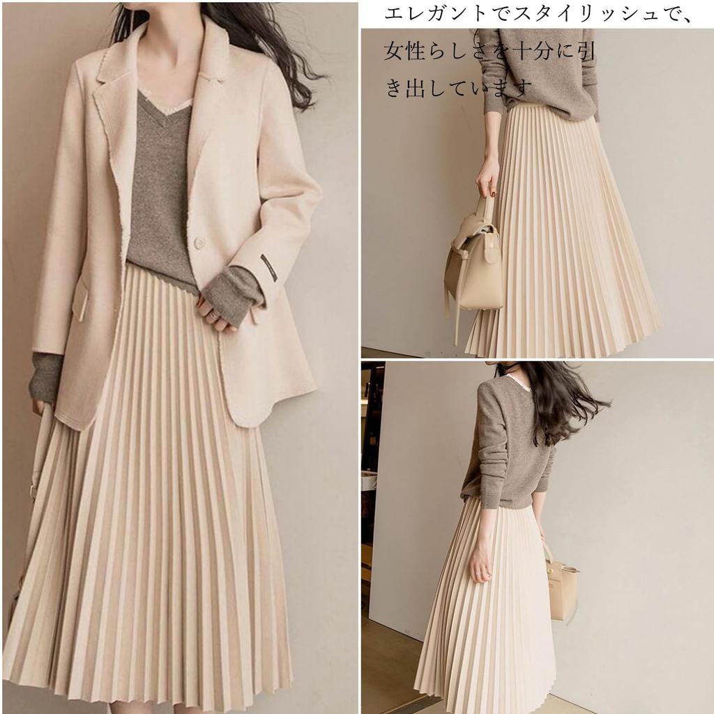 Tuten Pleated Knit and Warm for and Winter Women's Skirt, Long, Solid, High-Waisted, Slimming, Flattering, Soft, Spring, Autumn, (Gray-L)