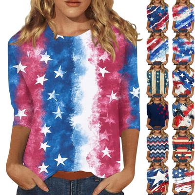 Women's Fashion Loose Casual Seven Sleeve Printed Round Neck Top