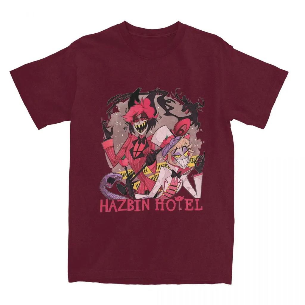 Cool Hazbins Hotels Alastor And Lucifer T-Shirts Men Round Neck 100% Cotton T Shirt Demon Short Sleeve Tees Printed Clothes