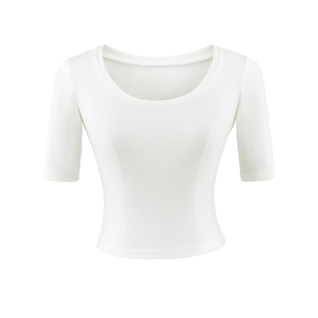 Crew neck medium sleeve T-shirt women's summer new American Spice Girl style solid color thin bottoming shirt top