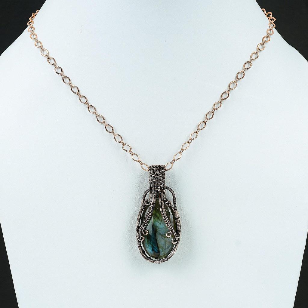 Labradorite Pendant Copper Wire Wrapped Pendant Handmade Pendant Gemstone Jewelry Birthday Gift For Her Copper Jewelry Labradorite Jewelry