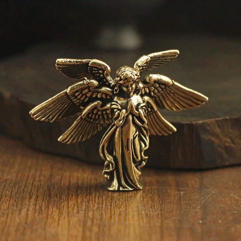 Copper Six Winged Angel Love Cupid Statue Small Ornament Brass Angel Figurines Desktop Decoration Home Decor Accessories