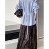 Tachibana early spring new top design lazy loose blue and white stripes loose simple shirt women 1619