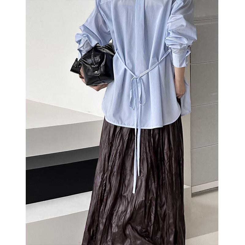 Tachibana early spring new top design lazy loose blue and white stripes loose simple shirt women 1619