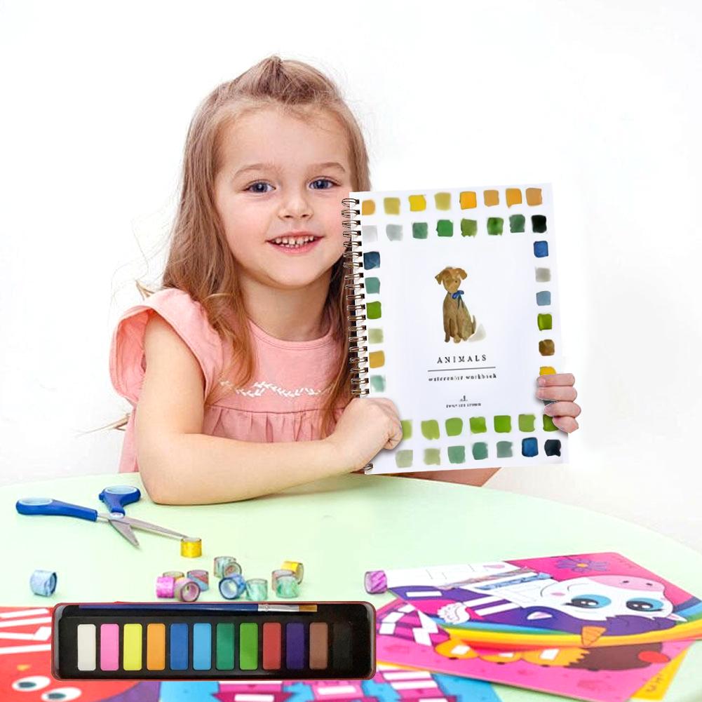 12 Farben Aquarell-Arbeitsbuch Anfängerfreundliches Aquarellfarben-Set mit Pinsel Kunsthandwerk Malzubehör für Erwachsene Jugendliche