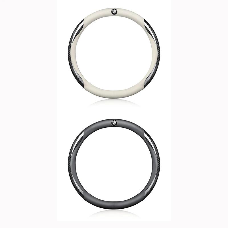 PU Leather Carbon Fiber Car Steering Wheel Cover Emblem Car Accessories For BMW 50th Kith M X1 X2 X3 X4 X5 X6 X7 E46 E90 E60 F10