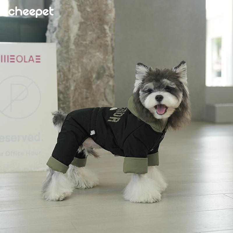 Dog Clothes Autumn and Winter Color Matching American Retro Hooded Jacket Teddy Schnauzer Warm Wind-resistant Four-legged Cotton Coat